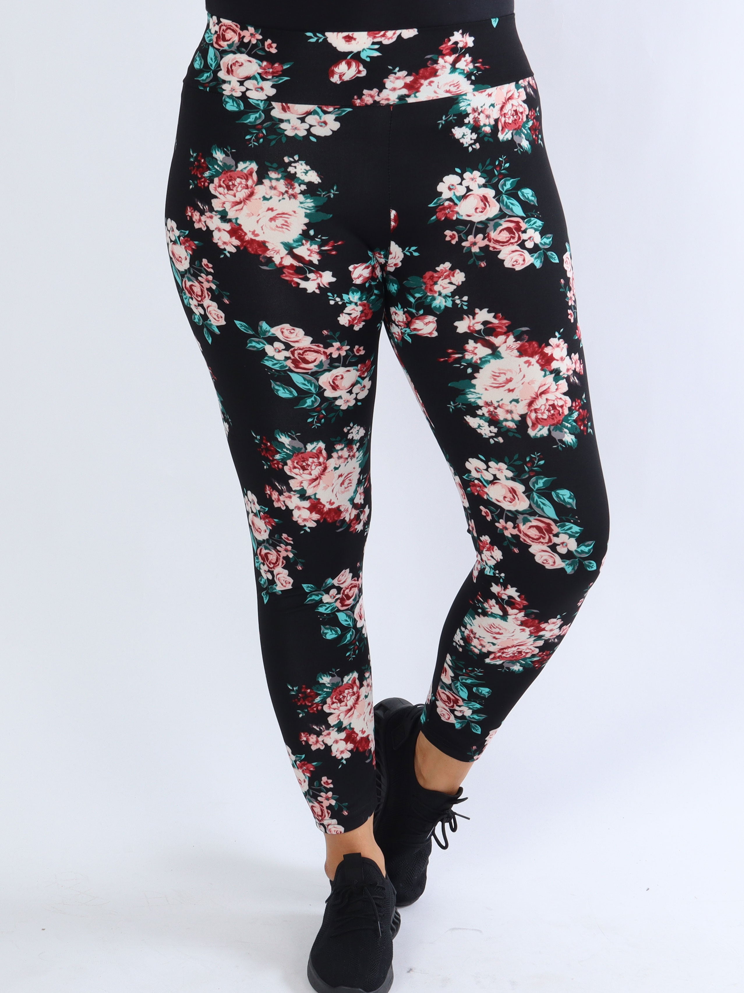 Vibe - Leggings med rosa blommor och blå blad
